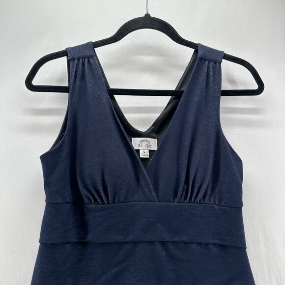 Sweet Storm Sleeveless Mini Dress Womens L Bodycon Tiered V-Neck Lined Navy Blue - Picture 3 of 11